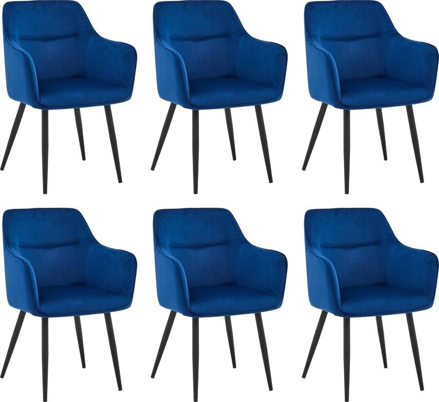 Colenis City Eetkamerstoel Set Van 6 Blauw Fluweel Velvet Industrieel Stoel Design Armleuningen