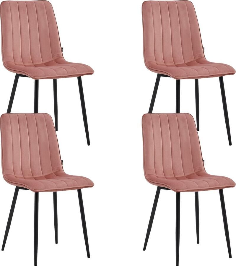Colenis Eline Eetkamerstoel Set Van 4 Rose Fluweel Comfortabel en Modern Design Metalen Poten Voor Eetkamer Woonkamer Keuken