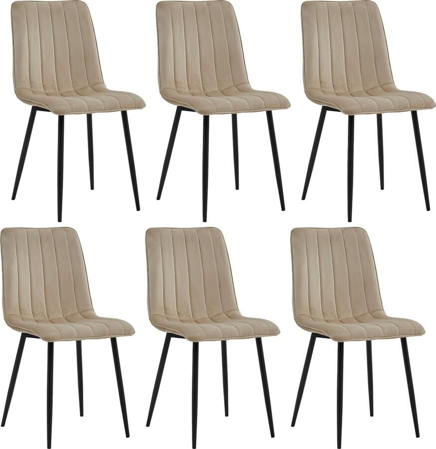 Colenis Eline Eetkamerstoel Set Van 6 Beige Fluweel Comfortabel en Modern Design Metalen Poten Voor Eetkamer Woonkamer Keuken - Foto 2