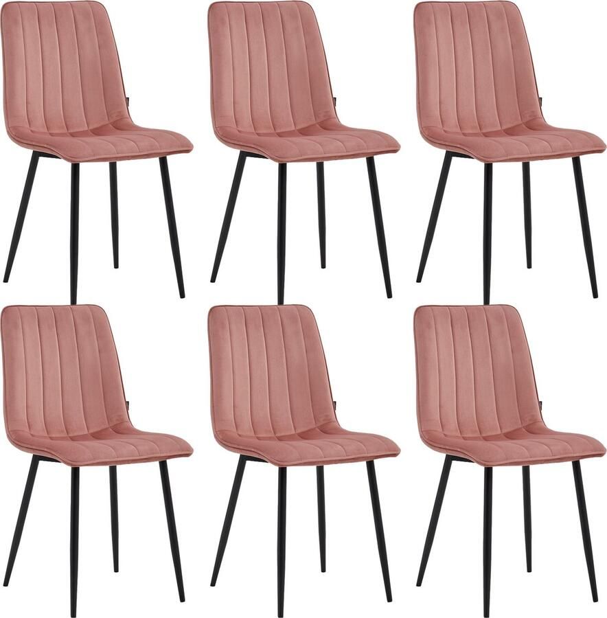 Colenis Eline Eetkamerstoel Set Van 6 Rose Fluweel Comfortabel en Modern Design Metalen Poten Voor Eetkamer Woonkamer Keuken