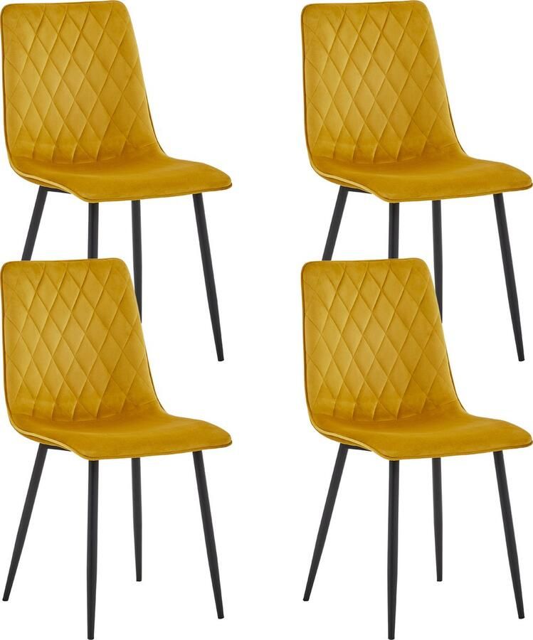 Colenis Elise Eetkamerstoel Set Van 4 Okergeel Velvet Fluweel Industrieel