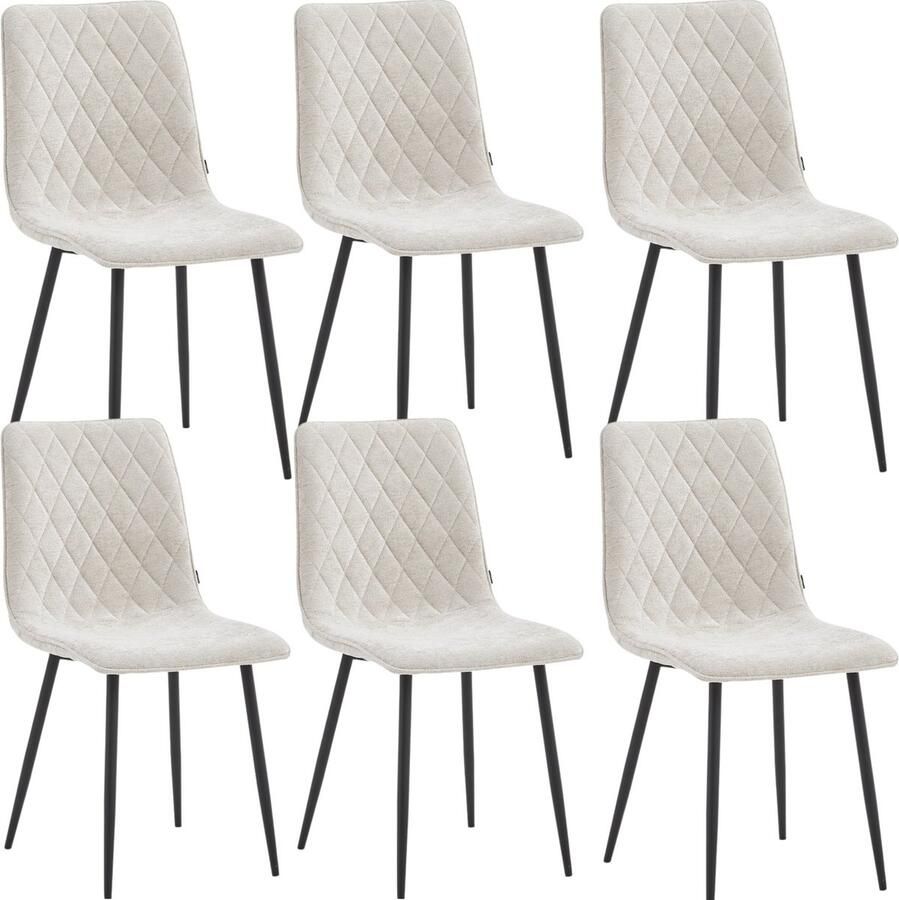 Colenis Elise Eetkamerstoel Set Van 6 Beige Chenille Stof Industrieel