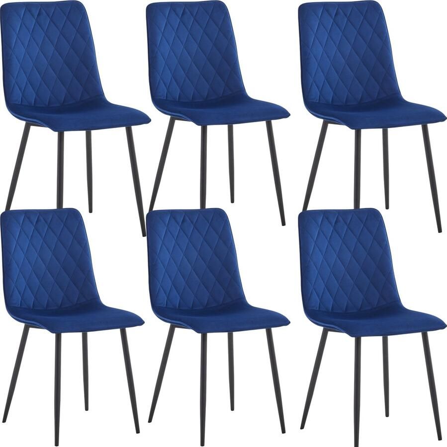 Colenis Elise Eetkamerstoel Set Van 6 Blauw Velvet Fluweel Industrieel