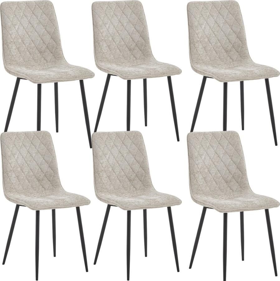 Colenis Elise Eetkamerstoel Set Van 6 Champagne Chenille Stof Industrieel