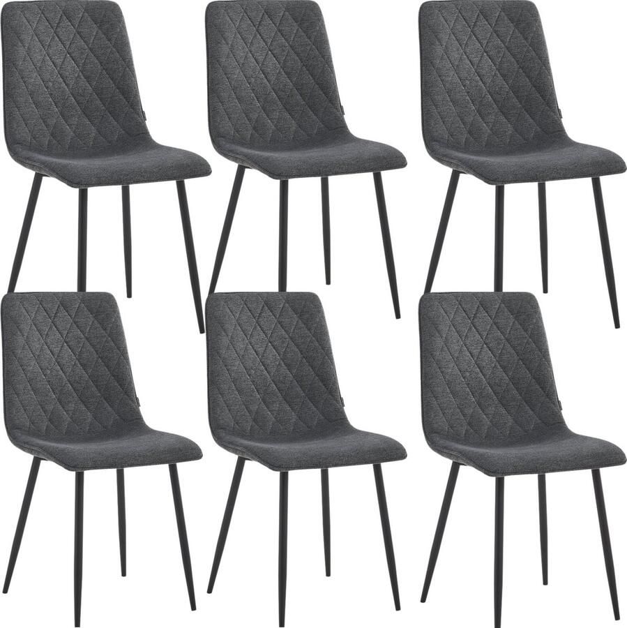 Colenis Elise Eetkamerstoel Set Van 6 Donkergrijs Linnen Stof- Industrieel