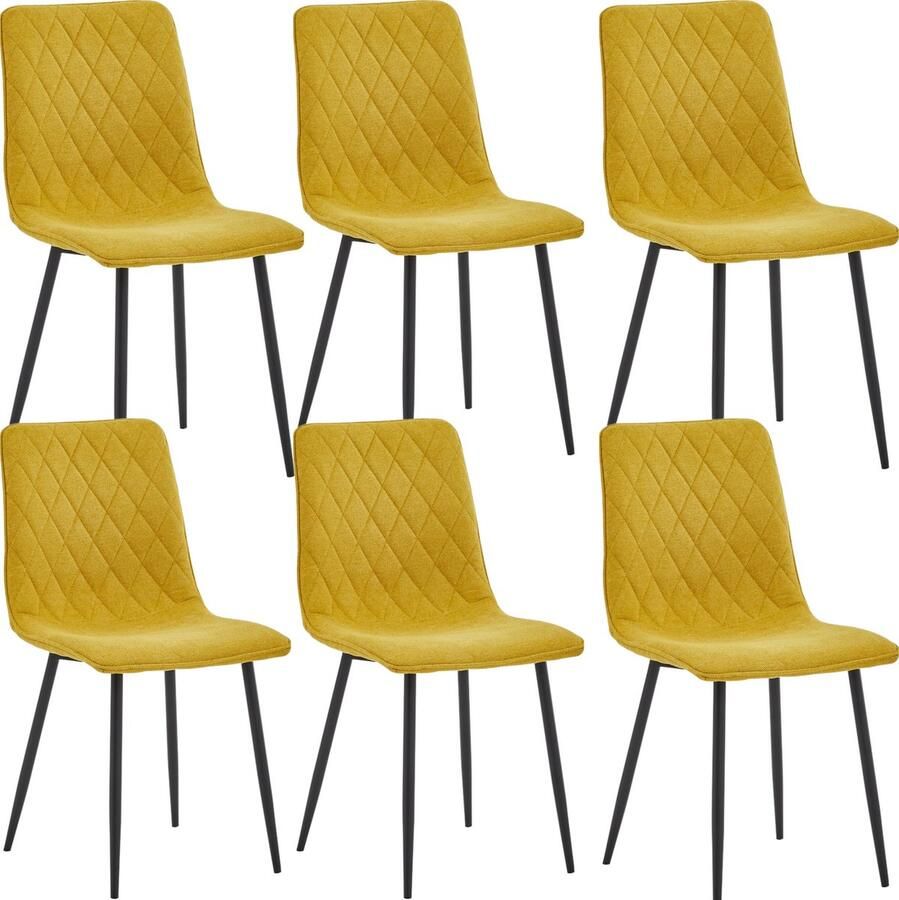 Colenis Elise Eetkamerstoel Set Van 6 Okergeel Linnen Stof- Industrieel
