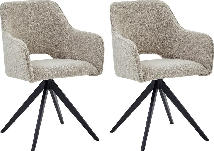 Colenis Emma Eetkamerstoel Set Van 2 Beige Bouclé Stof Met armleuning Stoel - Foto 2