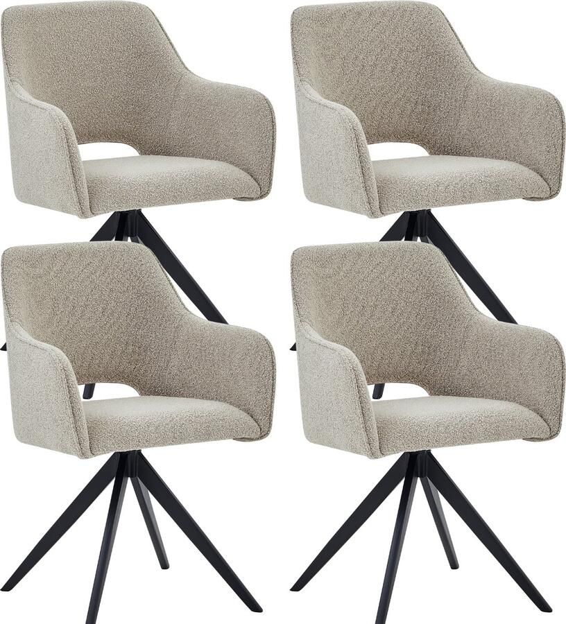 Colenis Emma Eetkamerstoel Set Van 4 Beige Bouclé Stof Met armleuning Stoel - Foto 2