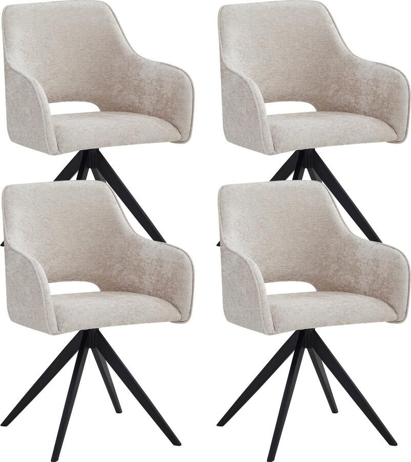 Colenis Emma Eetkamerstoel Set Van 4 Beige Chenille Stof Met armleuning Stoel - Foto 2