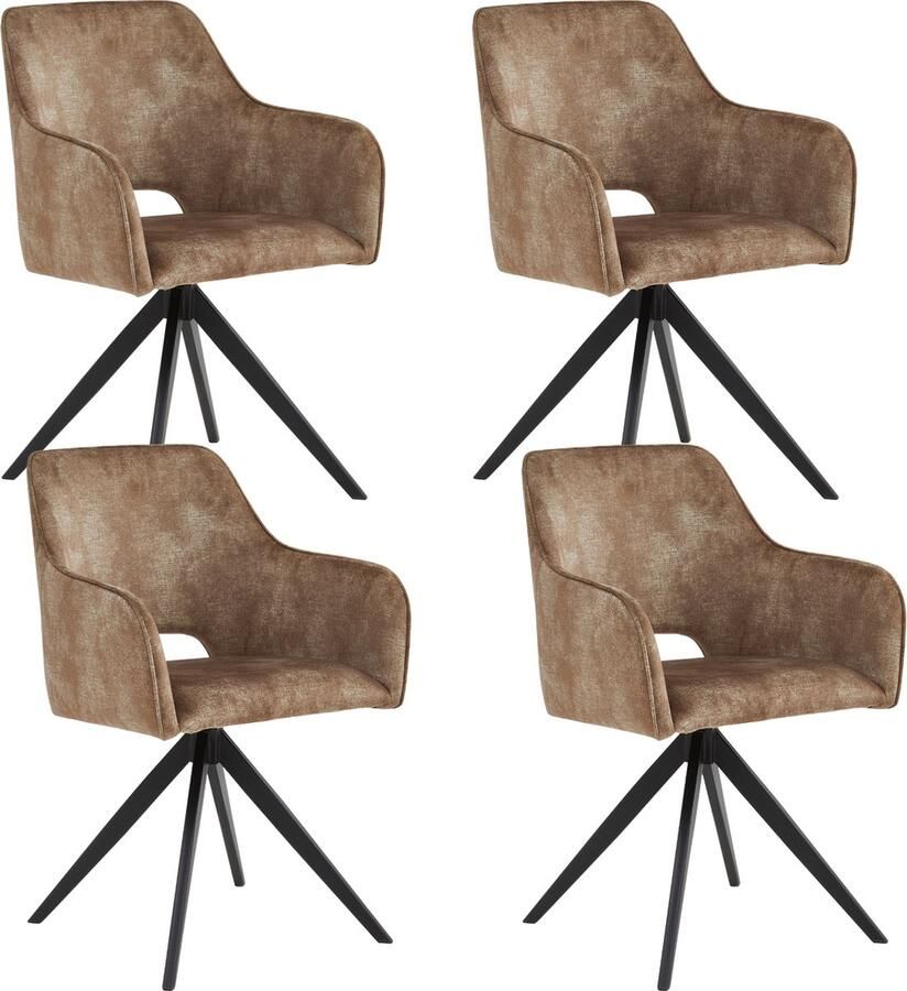 Colenis Emma Eetkamerstoel Set Van 4 Taupe Adoré Velvet Met armleuning - Foto 2