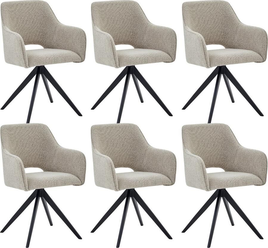 Colenis Emma Eetkamerstoel Set Van 6 Beige Bouclé Stof Met armleuning Stoel - Foto 2