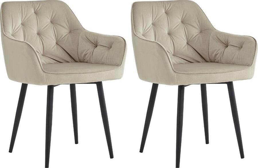 Colenis Iris Eetkamerstoel Beige Set Van 2 Fluweel Velvet Design Met armleuning - Foto 2