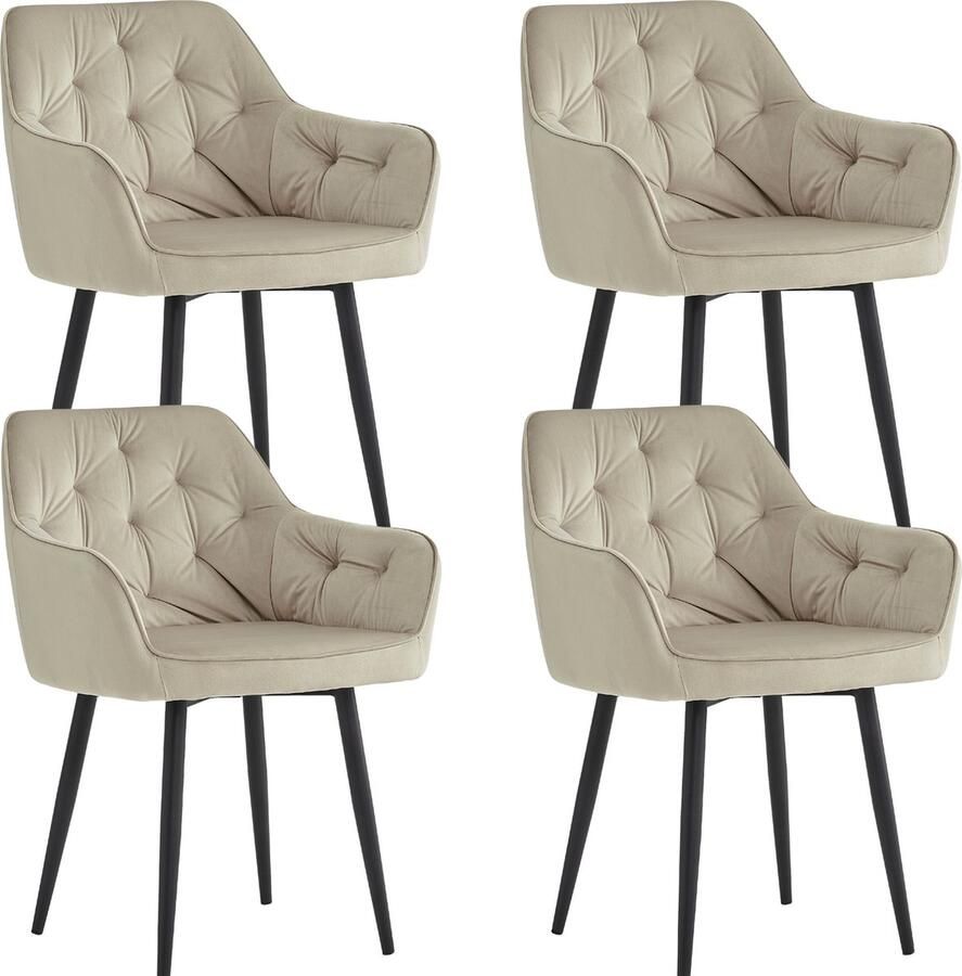 Colenis Emma Eetkamerstoel Beige Set Van 4 Fluweel Velvet Design Met armleuning
