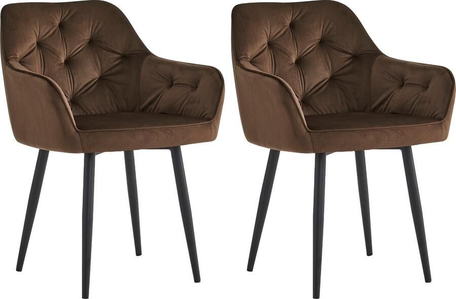 Colenis Emma Eetkamerstoel Bruin Set Van 2 Fluweel Velvet Design Met armleuning - Foto 2