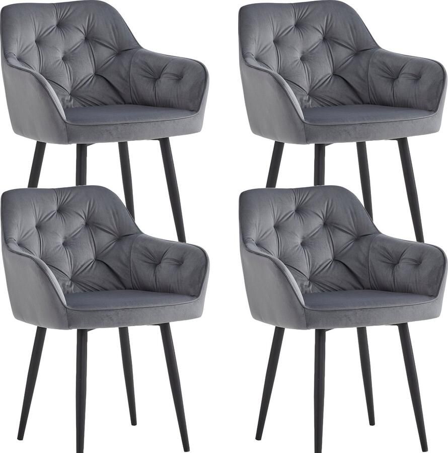 Colenis Iris Eetkamerstoel Grijs Set Van 4 Fluweel Velvet Design Met armleuning