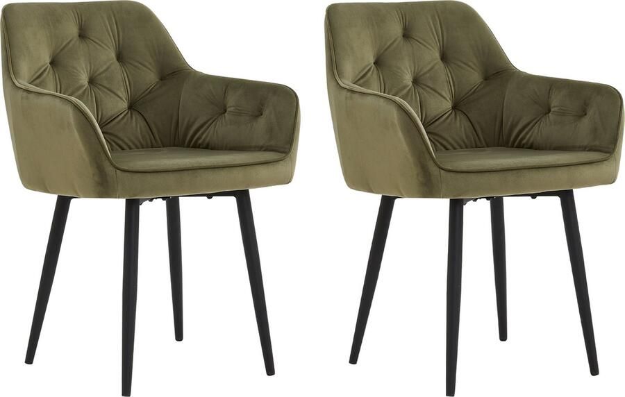 Colenis Emma Eetkamerstoel Groen Set Van 2 Fluweel Velvet Design Met armleuning - Foto 2