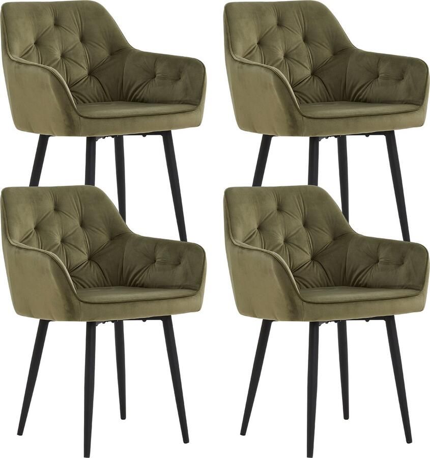 Colenis Iris Eetkamerstoel Groen Set Van 4 Fluweel Velvet Design Met armleuning - Foto 2