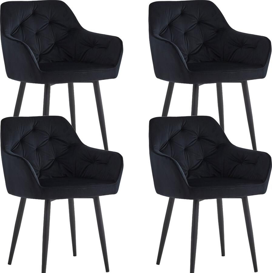 Colenis Iris Eetkamerstoel Zwart Set Van 4 Fluweel Velvet Design Met armleuning