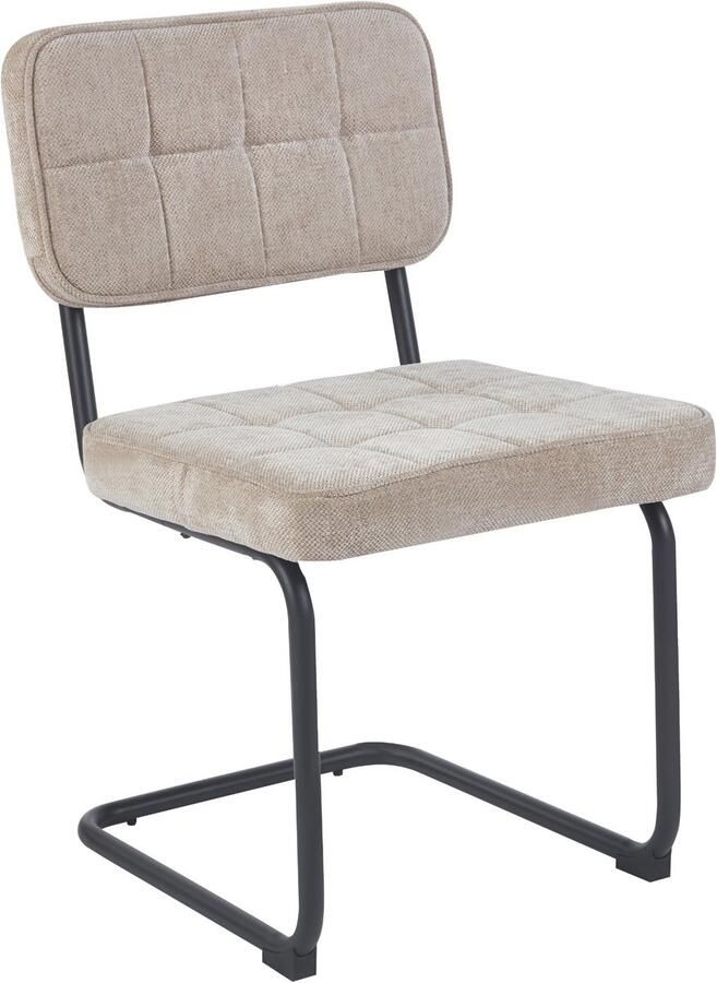 Colenis Kita Eetkamerstoel Set van 2 Beige Geweven Stof Metalen Frame Industrieel Design Buisframe Stoel