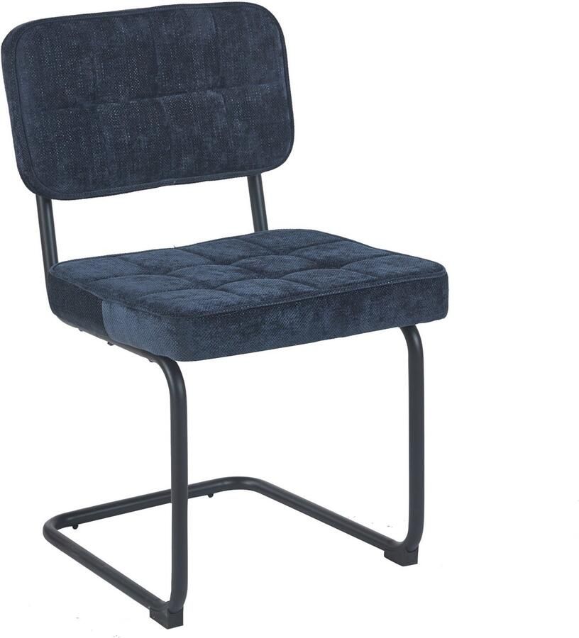 Colenis Kita Eetkamerstoel Set van 2 Donkerblauw Geweven Stof Metalen Frame Industrieel Design Buisframe Stoel