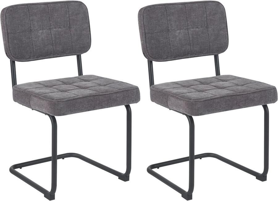 Colenis Buisframe Stoel Kita Eetkamerstoel Set van 2 Grijs Chenille Stof Metalen Frame Industrieel Design - Foto 2