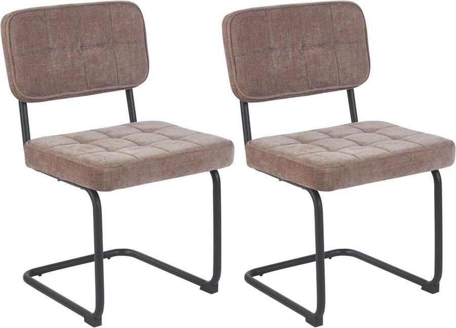 Colenis Kita Eetkamerstoel Set van 2 Taupe Geweven Stof Metalen Frame Industrieel Design Buisframe Stoel - Foto 2