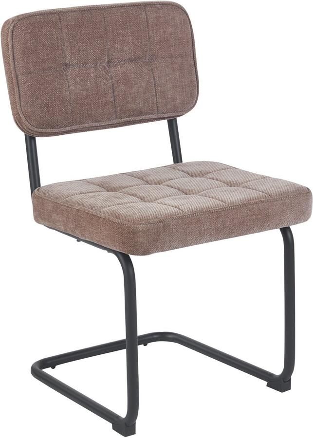 Colenis Kita Eetkamerstoel Set van 2 Taupe Geweven Stof Metalen Frame Industrieel Design Buisframe Stoel