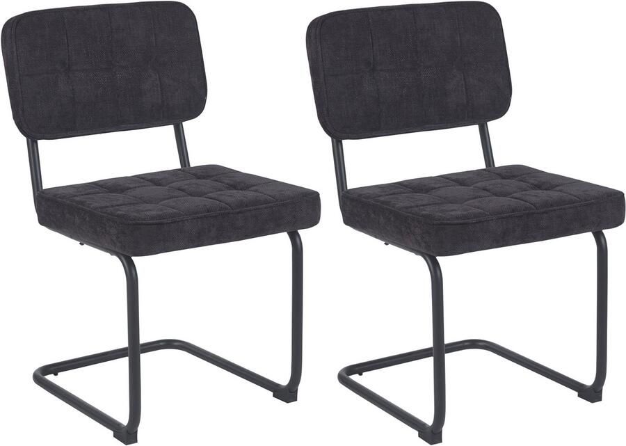 Colenis Buisframe Stoel Kita Eetkamerstoel Set van 2 Zwart Chenille Stof Metalen Frame Industrieel Design - Foto 2