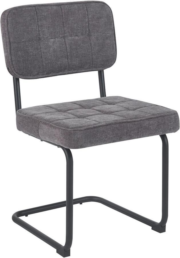 Colenis Kita Eetkamerstoel Set van 2 Grijs Geweven Stof Metalen Frame Industrieel Design Buisframe Stoel