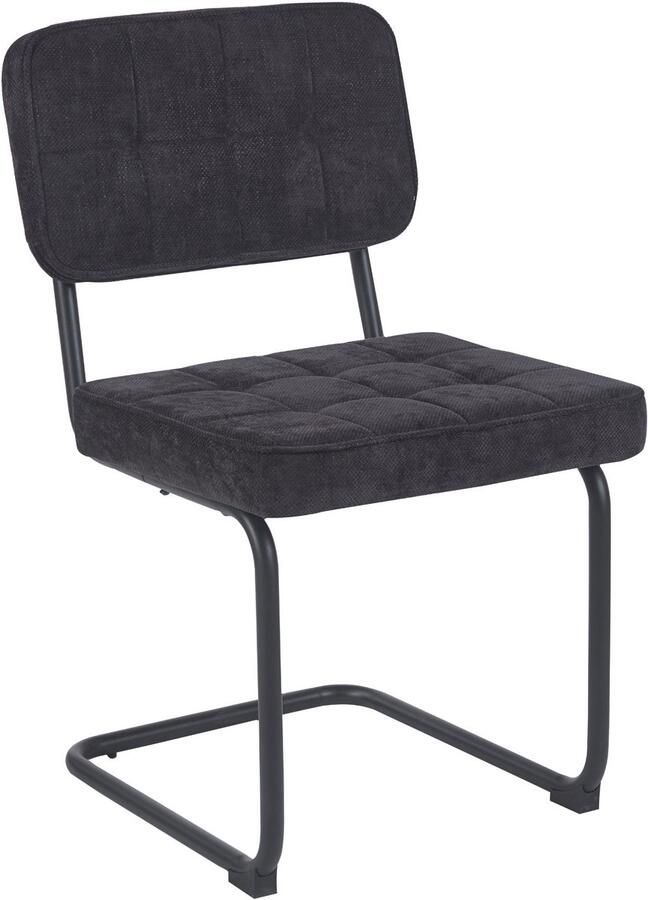 Colenis Kita Eetkamerstoel Set van 2 Zwart Geweven Stof Metalen Frame Industrieel Design Buisframe Stoel