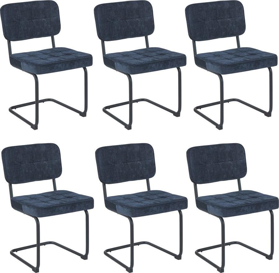 Colenis Buisframe Stoel Kita Eetkamerstoel Set van 6 Donkerblauw Chenille Stof Metalen Frame Industrieel Design - Foto 2