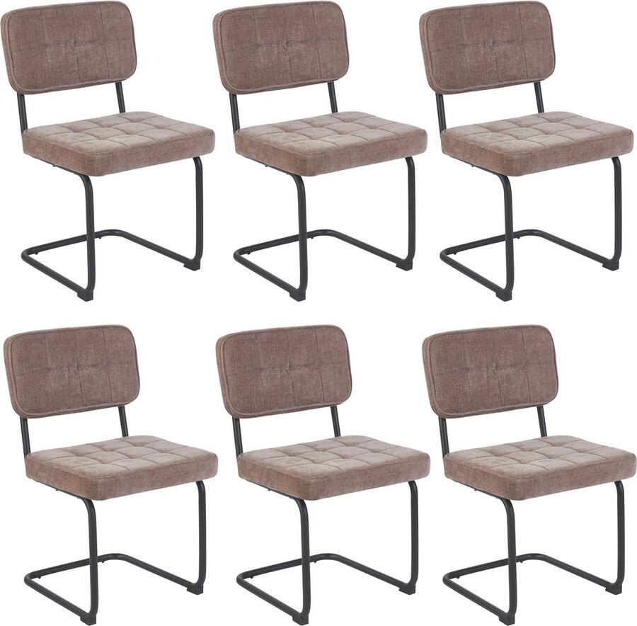 Colenis Kita Eetkamerstoel Set van 6 Taupe Geweven Stof Metalen Frame Industrieel Design Buisframe Stoel - Foto 2