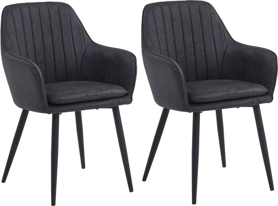 Colenis Lavinia Eetkamerstoel Set Van 2 Antraciet Microfiber Industrieel