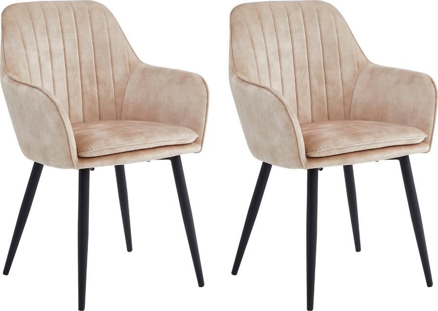 Colenis Lavinia Eetkamerstoel Set Van 2 Beige Adoré Velvet Met armleuning Zonder Zijstrepen - Foto 2