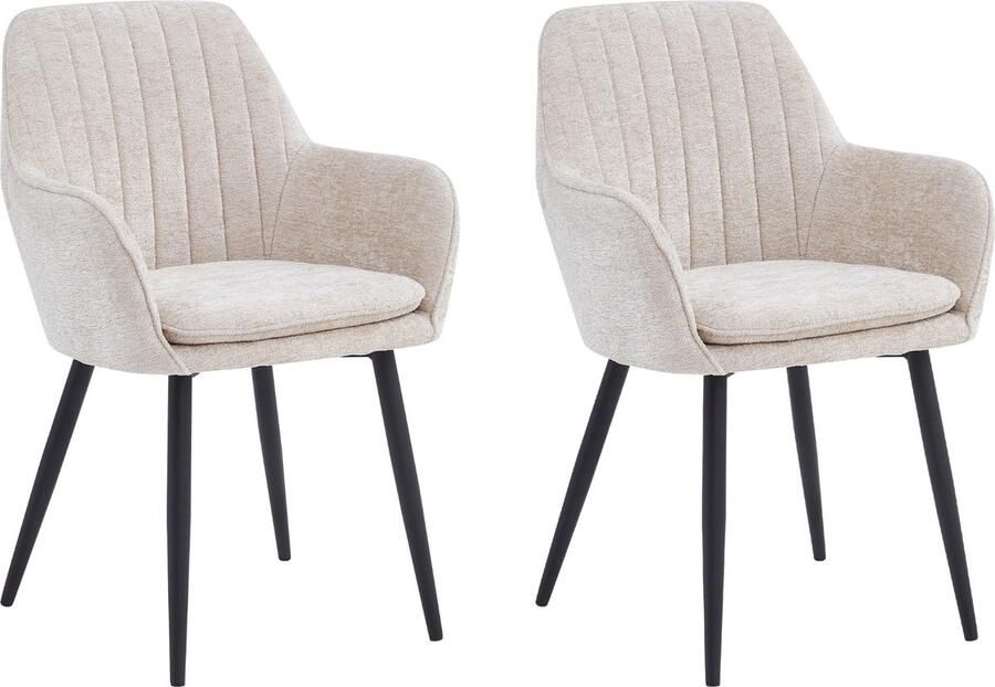 Colenis Lavinia Eetkamerstoel Set Van 2 Beige Chenille Stof Design Zonder Zijstrepen
