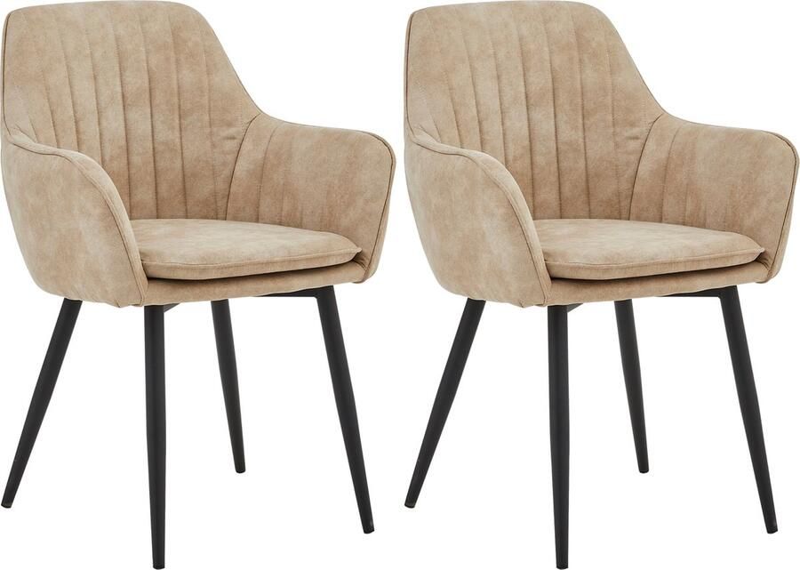Colenis Lavinia Eetkamerstoel Set Van 2 Beige Microfiber Stof Met armleuning