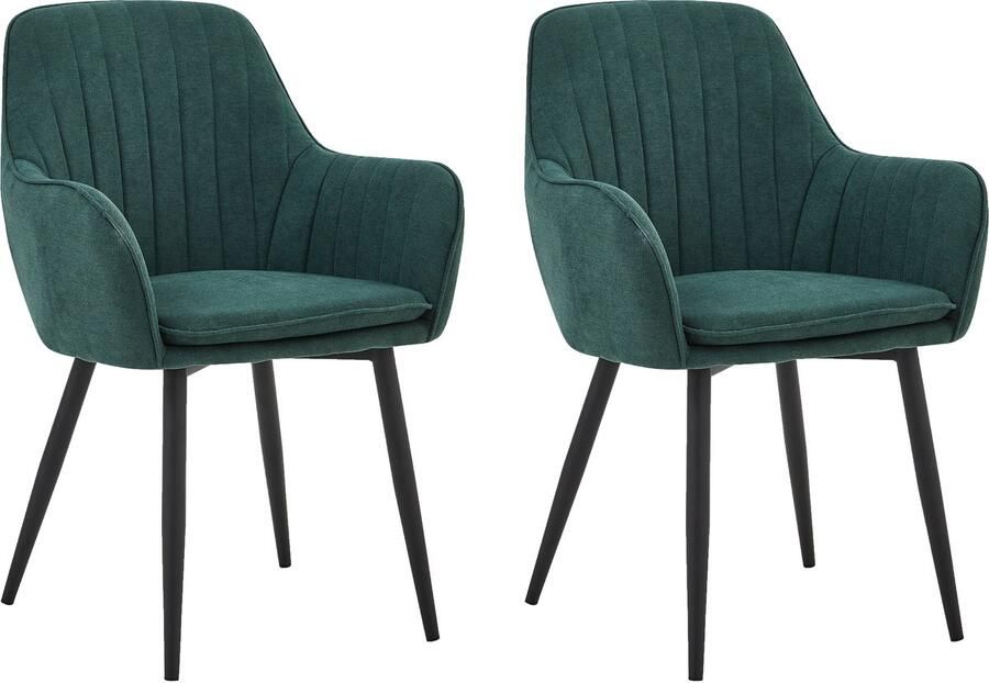 Colenis Lavinia Eetkamerstoel Set Van 2 Groen Linnen Stof Industrieel Met armleuning