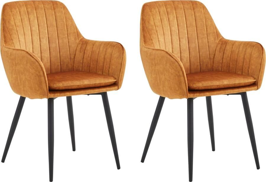 Colenis Lavinia Eetkamerstoel Set Van 2 Okergeel Adoré Velvet Design Met armleuning