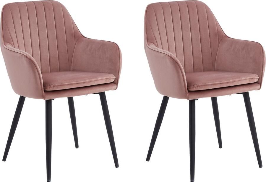 Colenis Lavinia Eetkamerstoel Set Van 2 Champagne Fluweel Velvet Industrieel Met armleuning - Foto 2