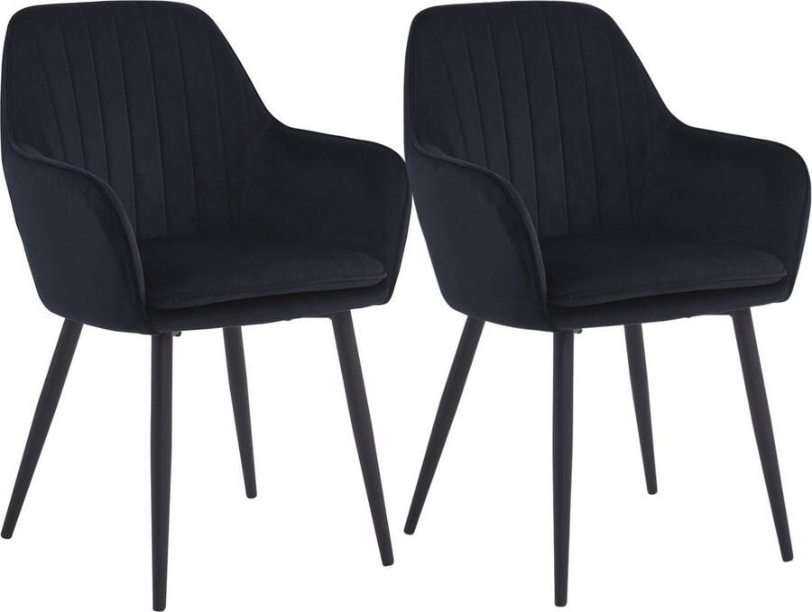 Colenis Lavinia Eetkamerstoel Set Van 2 Zwart Velvet Industrieel Met armleuning