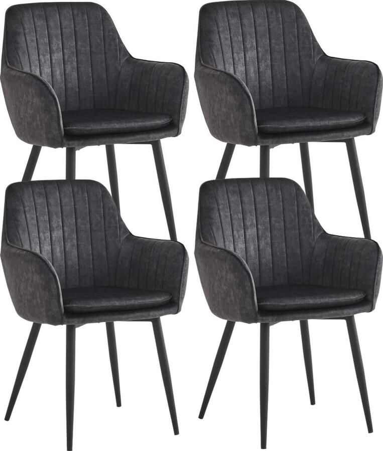 Colenis Lavinia Eetkamerstoel Set Van 4 Grijs Velvet Met armleuning Zonder Zijstrepen