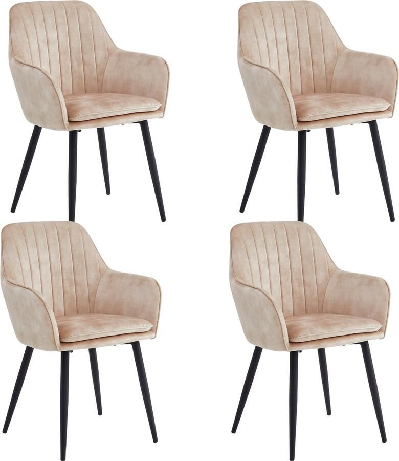 Colenis Lavinia Eetkamerstoel Set Van 4 Beige Adoré Velvet Met armleuning Zonder Zijstrepen - Foto 3