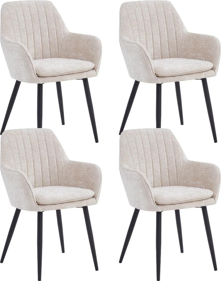 Colenis Lavinia Eetkamerstoel Set Van 4 Beige Chenille Stof Design Zonder Zijstrepen