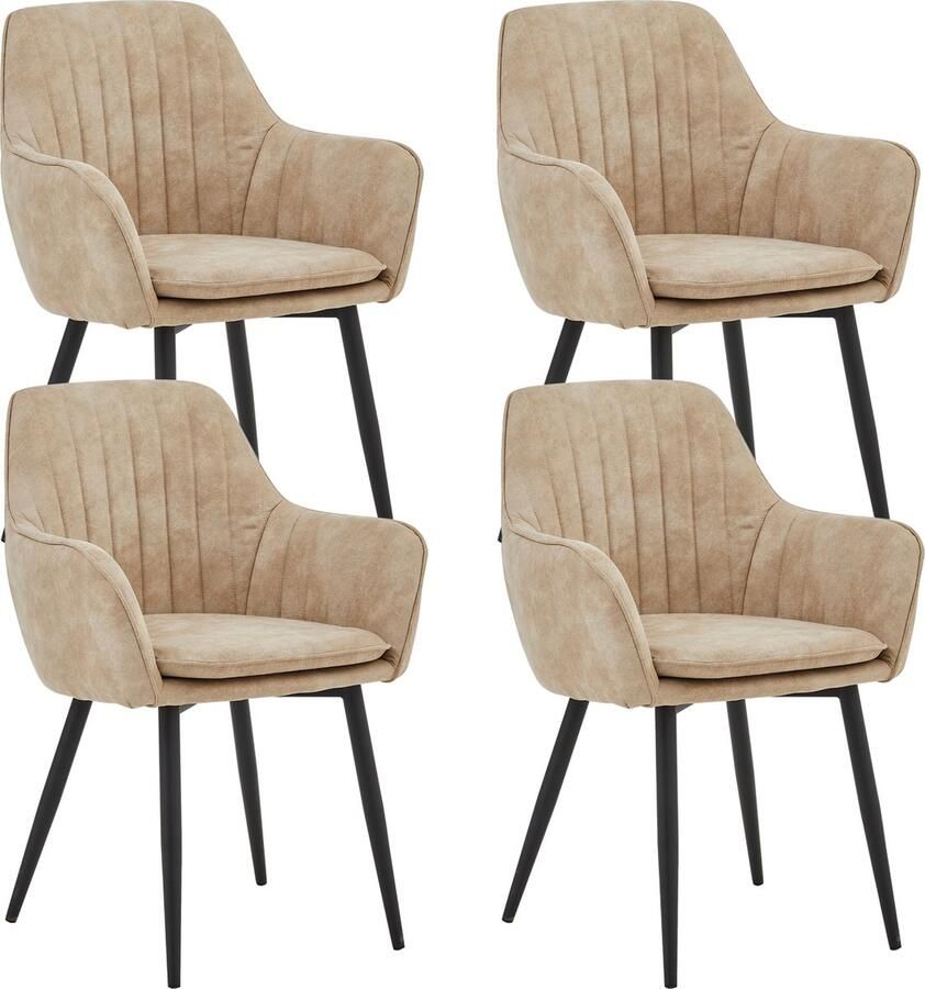 Colenis Lavinia Eetkamerstoel Set Van 4 Beige Microfiber Stof Met armleuning