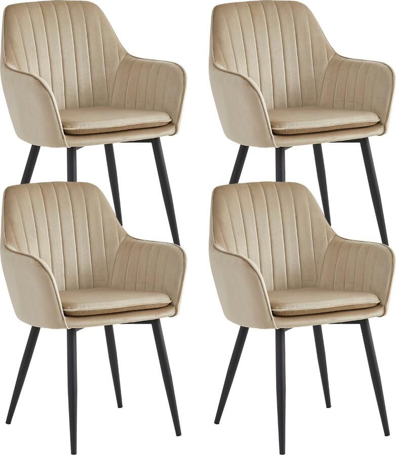 Colenis Lavinia Eetkamerstoel Set Van 4 Beige Fluweel Velvet Industrieel Met armleuning