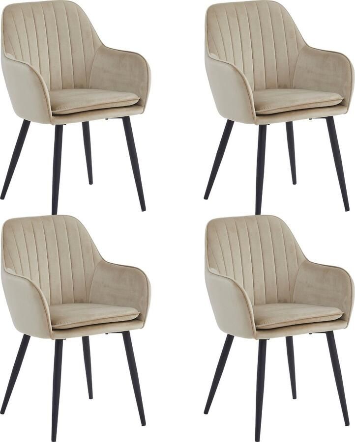 Colenis Lavinia Eetkamerstoel Set Van 4 Beige Velvet Met armleuning Zonder Zijstrepen - Foto 2