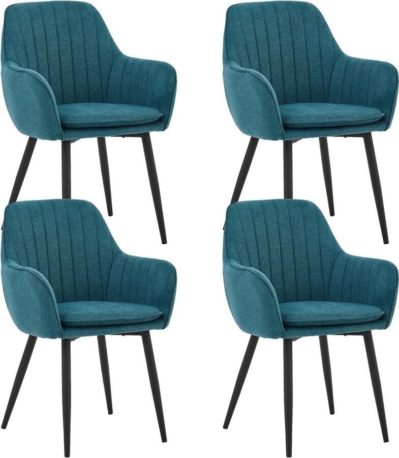 Colenis Lavinia Eetkamerstoel Set Van 4 Blauw Linnen Stof Industrieel Met armleuning