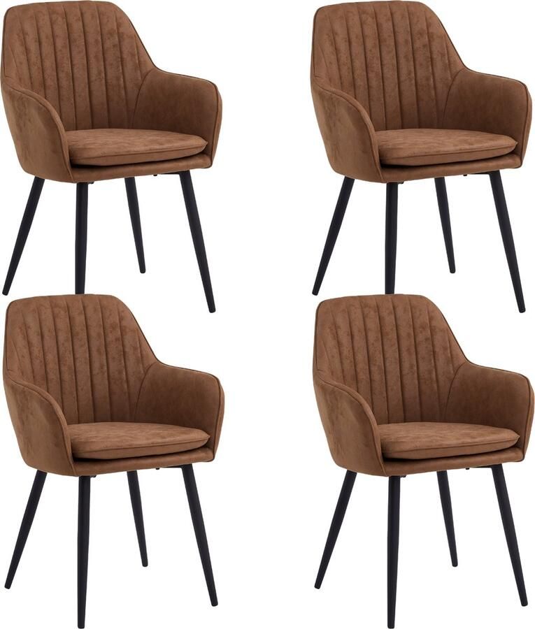 Colenis Lavinia Eetkamerstoel Set Van 4 Cognac Microfiber Met armleuning Zonder Zijstrepen