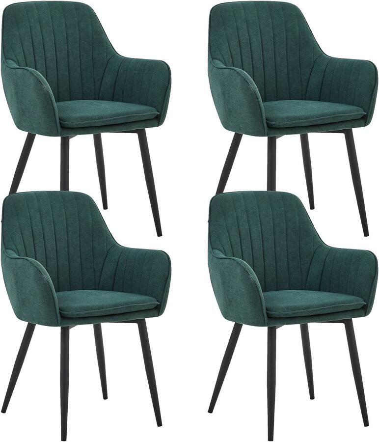 Colenis Lavinia Eetkamerstoel Set Van 4 Groen Linnen Stof Industrieel Met armleuning