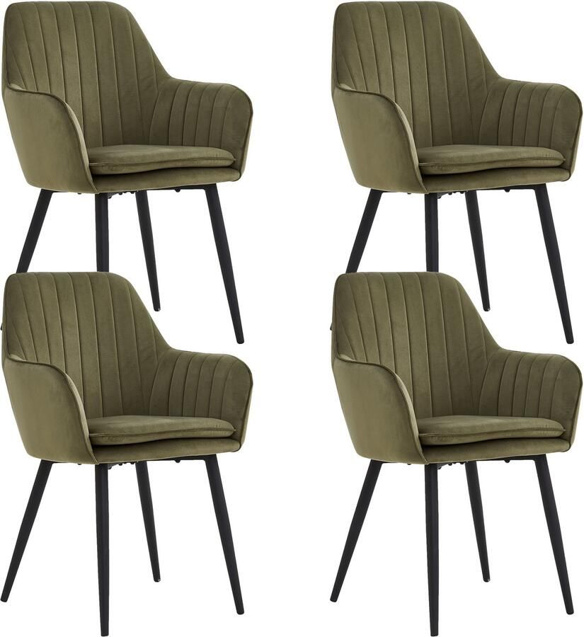 Colenis Lavinia Eetkamerstoel Set Van 4 Groen Velvet Fabb Industrieel Olijfgroen